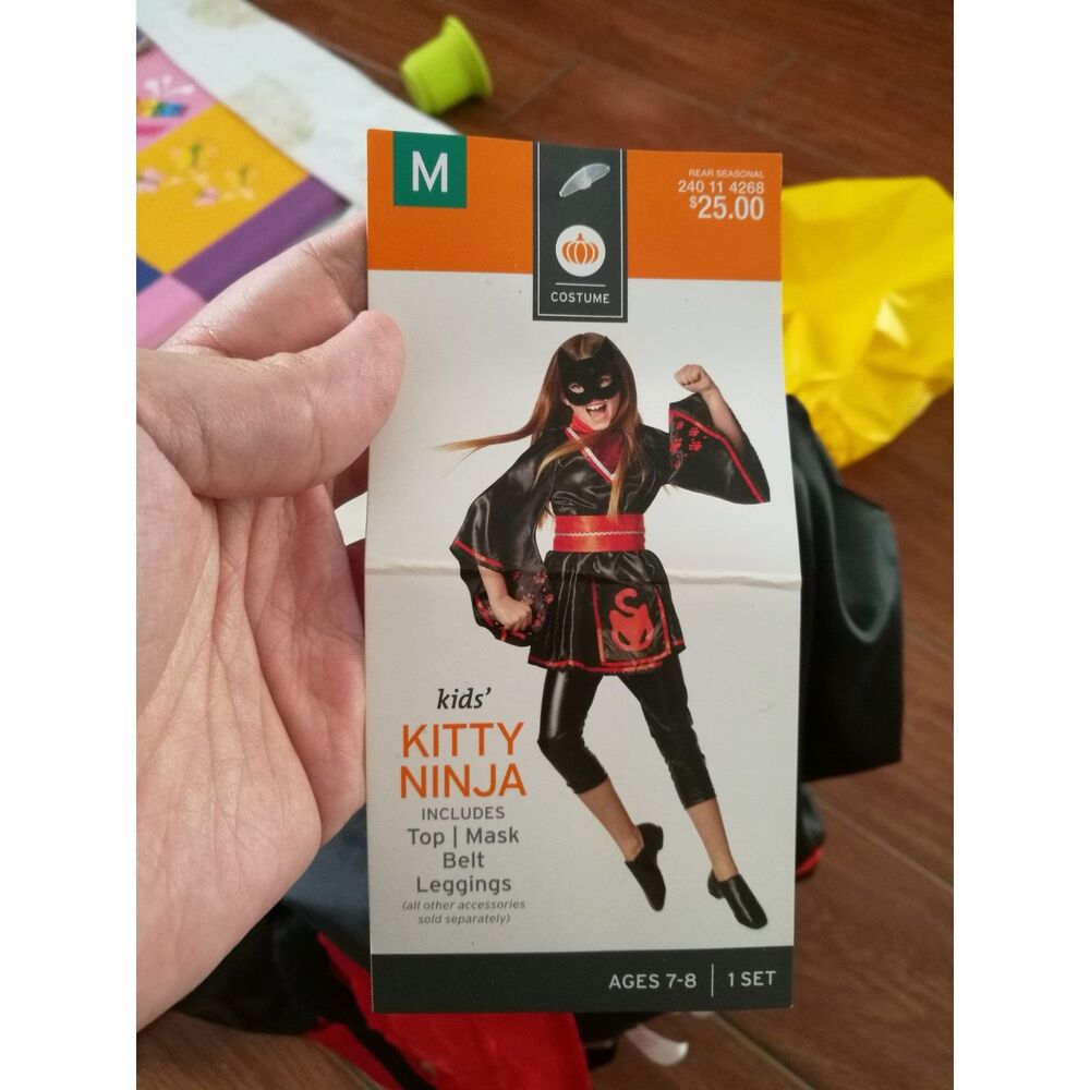 Target Kids Kitty Ninja Costume Girls Medium Size M 7-8 Halloween Black Red 4pc